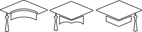 卒業キャップアイコンセット 行とグリフのバージョン 学生の帽子の輪郭と満たされたベクトル記号 アカデミックキャップリニアとフルピクトグラム 教育シンボル 異なるスタイルのアイコン — ストックベクタ