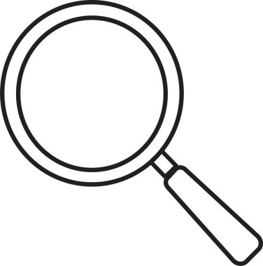 Büyüteç simgesi hizada. Beyaz arkaplanda izole edilmiş büyüteç ya da silindir işareti, arama sembolü. Araştırma yap, ikonu bul. Lens, büyüteç, silindir işareti..