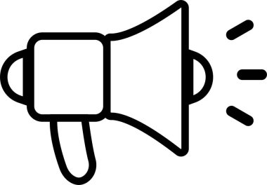 Megafon simgeleri. Sesli elektrikli megafon sembolü. Hoparlör megafon ikonu. Reklam konsepti. Düz ve çizgi biçimi - beyaz arkaplanda izole edilmiş hisse senedi vektörü.