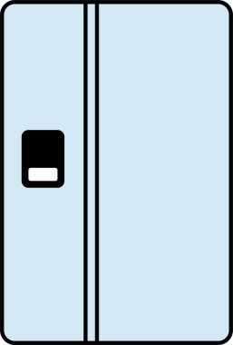 Gökyüzü mavisi buzdolabı simgesi. Buzdolabı tipleri, dondurucu, şarap soğutucusu, ticari aletler, soğutmalı vitrin. Beyaz arka planda izole edilmiş ev aletleri dükkanı için ince doğrusal işaretler.