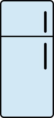 Gökyüzü mavisi buzdolabı simgesi. Buzdolabı tipleri, dondurucu, şarap soğutucusu, ticari aletler, soğutmalı vitrin. Beyaz arka planda izole edilmiş ev aletleri dükkanı için ince doğrusal işaretler.