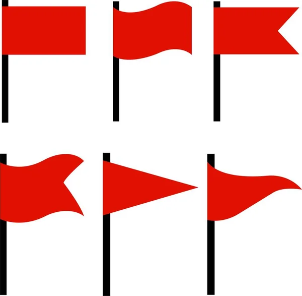 Rode Vlag Pictogrammen Ingesteld Concept Van Pointer Tag Belangrijke Tekenverzameling — Stockvector