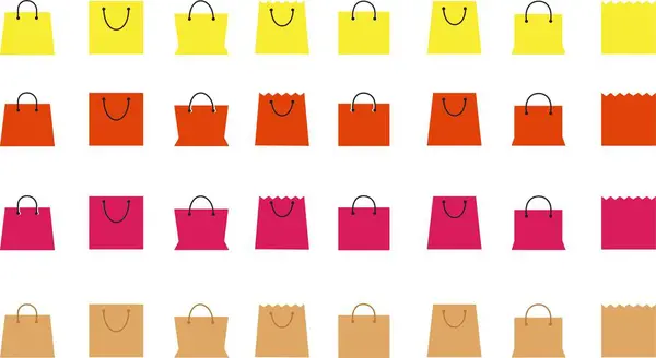 Set Med Gul Orange Rosa Hud Shopping Väska Kontur Ikon — Stock vektor