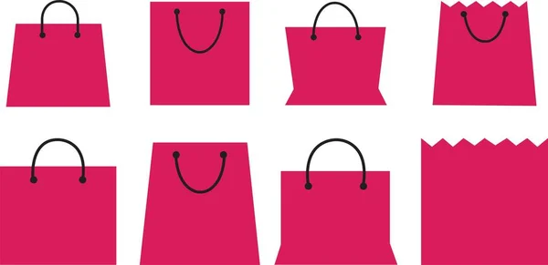 Set Von Rosa Shopping Bag Outline Symbol Lineares Stilschild Für — Stockvektor
