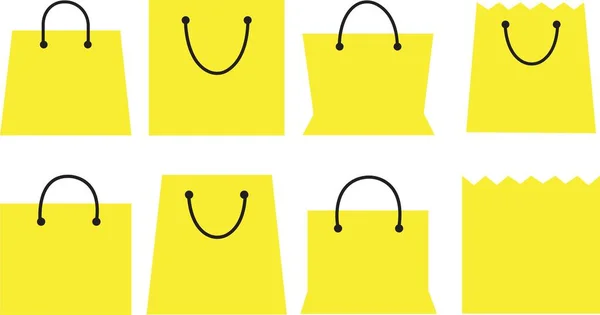 Zestaw Żółtej Ikony Torby Zakupy Liniowy Znak Stylu Dla Mobilnej — Wektor stockowy