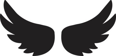 Uzun tüylü bir çift kanat. Melek ya da kuş kanadı düz siyah ikonlar. Pilot yama rozeti. Heraldik klasik ordu amblemi Şahin Anka Şahini. Uçan kanatlı çerçeve. Motorcu logosu şablon damgası.