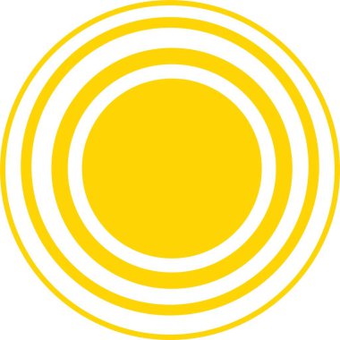 Sarı güneş ikonu, güneş ve güneş ışığı, gün doğumu veya gün batımı. Dekoratif daire tam ve yarım güneş ve güneş ışığı. Bronzlaşmak için sıcak güneş enerjisi. Beyaz arkaplanda güneş simgesi.