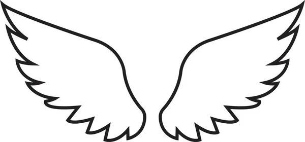 长有长毛的一对翅膀 天使或鸟儿翅膀扁平黑色图标 飞行员补丁徽章 纹章上的纹章是猎鹰凤鹰的标志 飞翼框架 单车手标志模板邮票 — 图库矢量图片