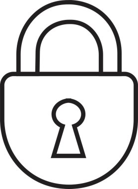 Kilit simgesi. kilitlenmiş siyah çizgi simgesi. Güvenlik sembolü. Simgeyi beyaz arkaplanda izole edilmiş modaya uygun bir şekilde kilitle. Web sitenizin tasarımı, logosu, uygulaması için güvenlik sembolü.