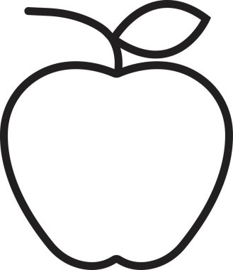 Sağlıklı elma ikonu. Apple Simgesi, şeffaf arkaplanda izole edilmiş düzenlenebilir hisse senedi ile son moda doğrusal tarzda. Yapraklarıyla birlikte siyah bir elma. Web sitenizin tasarımı için Apple Simgesi sayfa sembolü.