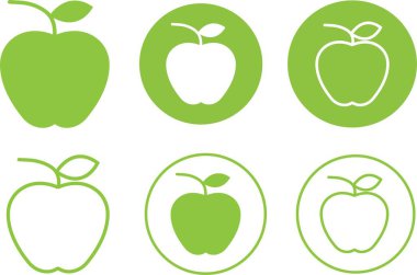 Sağlıklı elma simgeleri. Apple Simgesi, şeffaf arkaplanda izole edilmiş düzenlenebilir hisse senedi ile son moda doğrusal tarzda. Yapraklarıyla birlikte yeşil elmalar. Web sitenizin tasarımı için Apple Simgeleri sayfa sembolü.