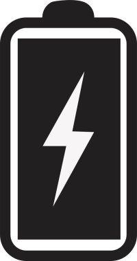 dikey pil seviyesi göstergesi. Pil göstergesi. Tam siyah pil seviyesi simgesi şeffaf arkaplanda izole edildi.