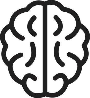 Beyin Logosu silueti üst görünüm tasarım vektör şablonu. Siyah çizgili beyin sembolü ve düzenlenebilir stok. Beyin Fırtınası Düşünce Logotype konsepti simgesi şeffaf arkaplanda izole.