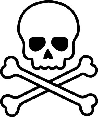 Siyah çizgi Çapraz Kemikler Kurukafa İnsan şekli ikonu. Ölüm, tehlike ya da zehir sembolü. Ölüm sembolü. Şeytani tasvirler. Korku ikonu. Okült, Demon, Rock and Roll Logo Simgesi Şeffaf arkaplanda izole.
