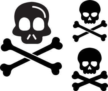 Çapraz Kemikler Kurukafa İnsan şekli simgeleri ayarlandı. Ölüm, tehlike ya da zehir sembolü. Ölüm sembolü. Şeytani tasvirler. Korku ikonu. Okült, Demon, Rock and Roll Logo Simgesi Şeffaf arkaplanda izole.