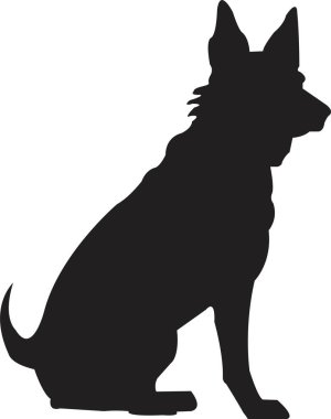 Siyah yassı köpek silueti. Açık şekil ya da yol yok. Köpek cinsi, veteriner, köpek gezdirme, evcil hayvan bakıcılığı ilhamı. Köpek şovu, yarışma, evcil hayvan dükkanı, şeffaf arka planda izole rehber köpek..