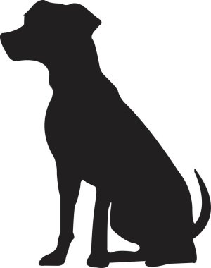 Siyah yassı köpek silueti. Açık şekil ya da yol yok. Köpek cinsi, veteriner, köpek gezdirme, evcil hayvan bakıcılığı ilhamı. Köpek şovu, yarışma, evcil hayvan dükkanı, şeffaf arka planda izole rehber köpek..