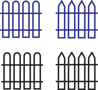 Doğrusal Çit, koruma simgeleri ayarlandı. Bahçe, açık hava, ev vektörü. duvar, dış, sınır, ahşap, bahçe, bahçe tabelaları, ağ için düzenlenebilir stoklar ve şeffaf arkaplanda izole mobil uygulamalar.