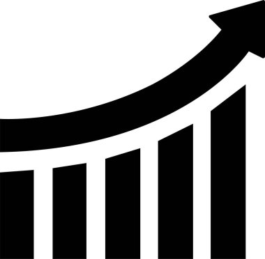 Tek bir siyah ok büyüyen iş simgesi, şeffaf arkaplanda izole edilmiş modada grafiksel simge. Web sitenizin tasarımı, logosu, uygulaması için grafik çubuğu simgesi.