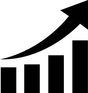 Tek bir siyah ok büyüyen iş simgesi, şeffaf arkaplanda izole edilmiş modada grafiksel simge. Web sitenizin tasarımı, logosu, uygulaması için grafik çubuğu simgesi.