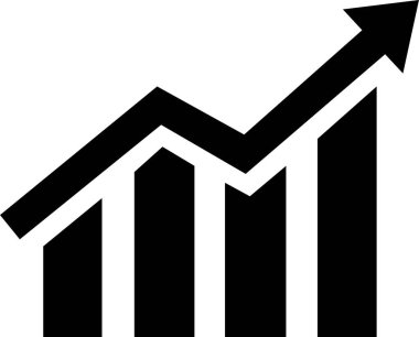 Tek bir siyah ok büyüyen iş simgesi, şeffaf arkaplanda izole edilmiş modada grafiksel simge. Web sitenizin tasarımı, logosu, uygulaması için grafik çubuğu simgesi.