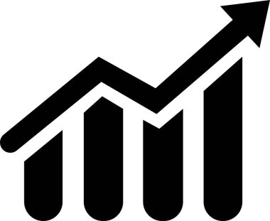 Tek bir siyah ok büyüyen iş simgesi, şeffaf arkaplanda izole edilmiş modada grafiksel simge. Web sitenizin tasarımı, logosu, uygulaması için grafik çubuğu simgesi.