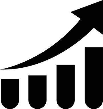 Tek bir siyah ok büyüyen iş simgesi, şeffaf arkaplanda izole edilmiş modada grafiksel simge. Web sitenizin tasarımı, logosu, uygulaması için grafik çubuğu simgesi.