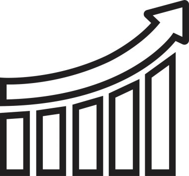 Tek siyah ok büyüyen iş simgesi, modayı takip eden çizgi biçiminde grafik simgesi ve şeffaf arka planda izole edilebilir stoklar. Web sitenizin tasarımı, logosu, uygulaması için grafik çubuğu simgesi.