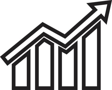Tek siyah ok büyüyen iş simgesi, modayı takip eden çizgi biçiminde grafik simgesi ve şeffaf arka planda izole edilebilir stoklar. Web sitenizin tasarımı, logosu, uygulaması için grafik çubuğu simgesi.
