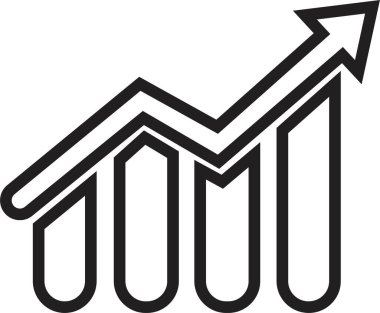 Tek siyah ok büyüyen iş simgesi, modayı takip eden çizgi biçiminde grafik simgesi ve şeffaf arka planda izole edilebilir stoklar. Web sitenizin tasarımı, logosu, uygulaması için grafik çubuğu simgesi.