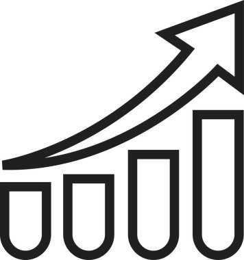 Tek siyah ok büyüyen iş simgesi, modayı takip eden çizgi biçiminde grafik simgesi ve şeffaf arka planda izole edilebilir stoklar. Web sitenizin tasarımı, logosu, uygulaması için grafik çubuğu simgesi.