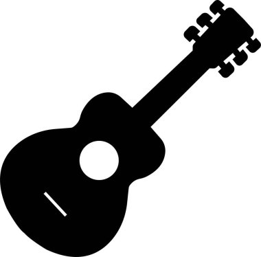 Siyah beyaz Gitar ikonu. Şeffaf arka planda izole edilmiş akustik müzik aleti işareti. Müzik sembolü Web sitesi veya mobil uygulama için modern, basit düz simge.