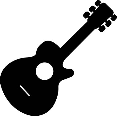 Siyah beyaz Gitar ikonu. Şeffaf arka planda izole edilmiş akustik müzik aleti işareti. Müzik sembolü Web sitesi veya mobil uygulama için modern, basit düz simge.