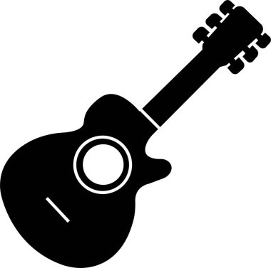 Siyah Gitar ikonu. Şeffaf arka planda izole edilmiş akustik müzik aleti işareti. Müzik sembolü. Web sitesi ya da düzenlenebilir stokları olan mobil uygulama için basit satır simgesi.