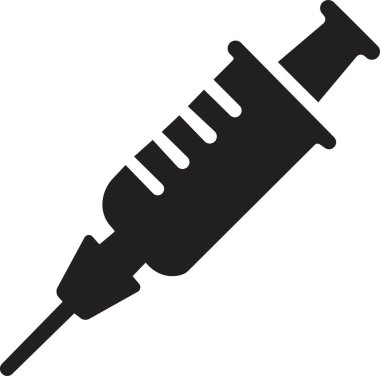 Şırınga, iğne ikonu. Moda dolgu stili tasarımında aşı. Tıbbi ekipman. Aşı ve enjeksiyon elementi. Şeffaf arkaplanda sembol tedavisi izole edildi.