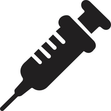 Şırınga, iğne ikonu. Moda dolgu stili tasarımında aşı. Tıbbi ekipman. Aşı ve enjeksiyon elementi. Şeffaf arkaplanda sembol tedavisi izole edildi.