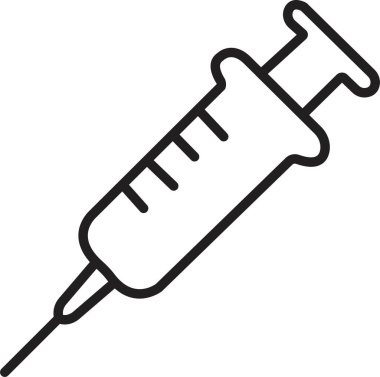 Şırınga, iğne ikonu. Yenilenebilir stoklarla, modaya uygun doğrusal aşılama. Tıbbi ekipman. Aşı ve enjeksiyon için element. Şeffaf arkaplanda sembol tedavisi izole edildi.