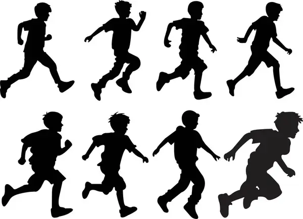 Set Black Flat Running Kid Child Silhouettes Icons Large Pack Vector Graphics