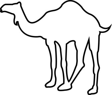 Deve Hattı grafik simgesi. Şeffaf arkaplanda siyah deve işareti var. Çölün deve sembolü ve yenilebilir ürünler. Deve çölü logo tasarımı elementi. Deve Siluetleri Vektör İllüstrasyonu.