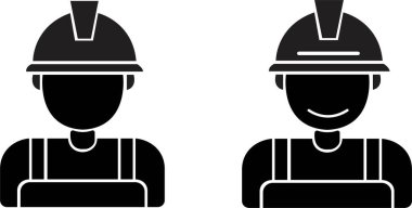 İnşaat işçisi simgeleri ayarlandı. İşçi, inşaatçı, işçi, şapka konsepti. Basit düz stil. Şeffaf arkaplanda izole edilmiş vektör tasarımı çizimi. Vektör Kişisi Profili Avatar.