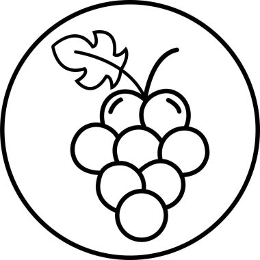 Üzüm ikonu. Üzüm Gıdaları, şeffaf arkaplanda yapraklı üzüm ikonları. İnce Çizgili Siyah Üzüm meyveleri sağlıklı yaşam tarzı sembolü grafik ve web için düzenlenebilir stok şablonu.