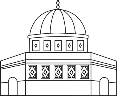 Filistin al Aqsa cami çizgisi simgesi, Arapça siluet doğrusal tasarımı ile 