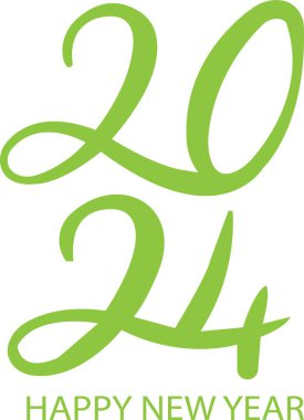 2024 Mutlu Yıllar logosu metin tasarımı. Günlükler, defterler, takvimler için yeşil etiketli vektör illüstrasyonu. 2024 numara tasarım şablonu. Şeffaf arkaplanda Mutlu Yıllar sembolü.
