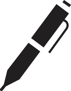 Kalem, simge yaz. Siyah kalem doldurulmuş vektör işareti. Basit bir resimli resim. Araç simgesi yazılıyor. Şeffaf arkaplanda sembol ve logo çizimi izole edildi.