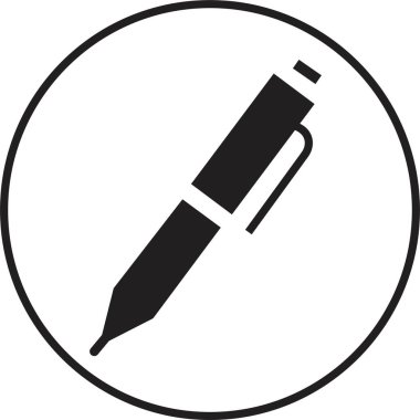 Kalem, simge yaz. Siyah kalem doldurulmuş vektör işareti. Basit bir resimli resim. Araç simgesi yazılıyor. Şeffaf arkaplanda sembol ve logo çizimi izole edildi.