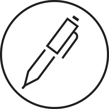 Kalem, simge yaz. Düzenlenebilir hisse senedi ile Siyah kalem hattı vektör imzası. Basit doğrusal piktogram. Araç simgesi yazılıyor. Şeffaf arkaplanda sembol ve logo çizimi izole edildi.
