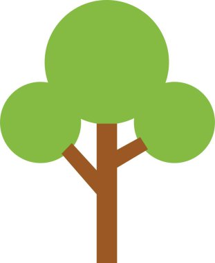 Yeşil Ağaç simgesi. Basit düz orman florası, kozalaklı ve yaprak döken çayır ağacı, meşe çamı Noel ağacı izole edilmiş bitkiler. Vektör illüstrasyon tarım bahçesi ve doğa parkı fabrikası.