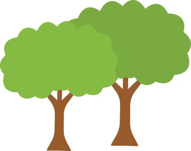 Yeşil Ağaç simgesi. Basit düz orman florası, kozalaklı ve yaprak döken çayır ağacı, meşe çamı Noel ağacı izole edilmiş bitkiler. Vektör illüstrasyon tarım bahçesi ve doğa parkı fabrikası.