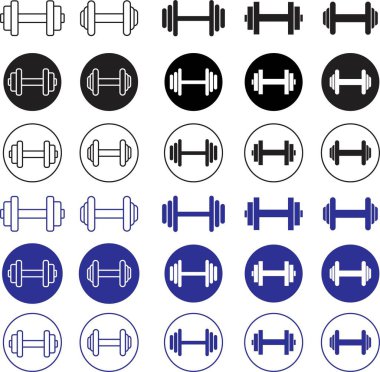 Dambıllar düz bir şekilde simgeleşir. Spor salonu, halterler, piktogram. Ağırlık kaldırma halterleri yenilebilir hisse senedi. Spor salonu için dambıllar şeffaf arkaplanda izole edilmiş.