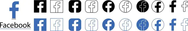 Düz Facebook simgeleri seti, Facebook sosyal medya vektörleri. F harfi logosu düzenlenebilir hisse senedi. Saydam arkaplanda yalıtılmış yazı. Facebook tanınmış bir sosyal ağ hizmetidir.
